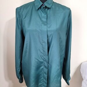 😀 COUNTRY SUBURBANS Elegant Green Women's Blouse Sz 12 Long Sleeve Vintage